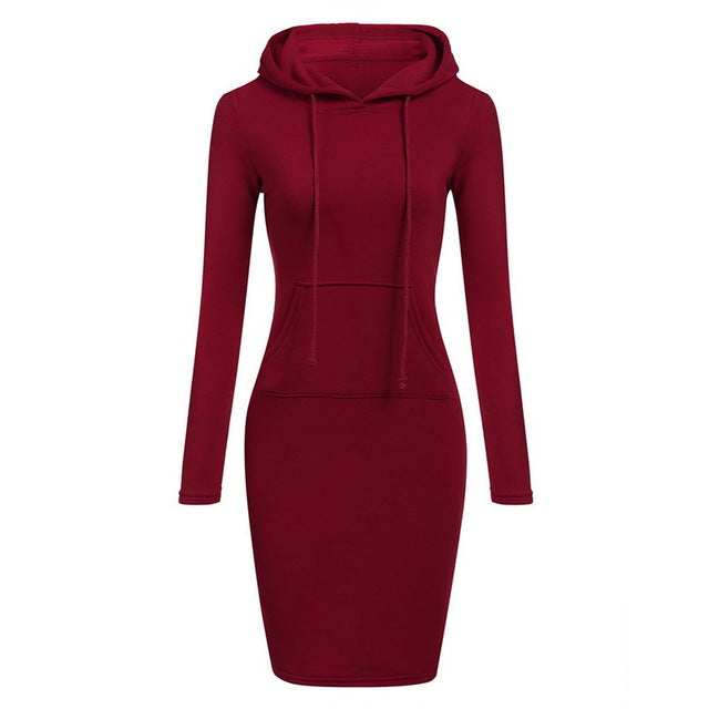 Winter Warm Fleece Sweatshirt Dress Long Sleeve Hoody