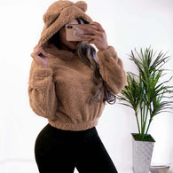 Crop Top Sweatshirt Women Casual Winter Warm Hoodies