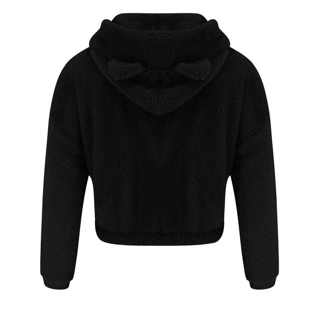 Crop Top Sweatshirt Women Casual Winter Warm Hoodies