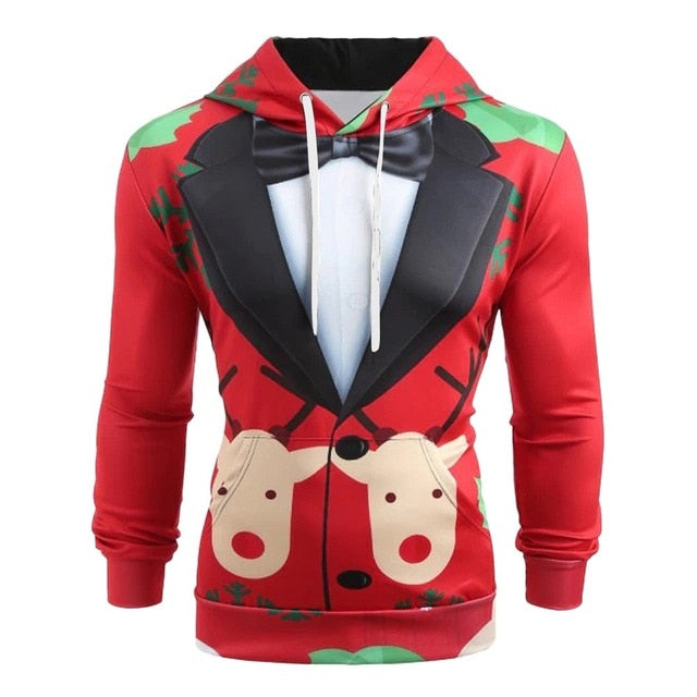 Men Christmas Suit Pattern 3D Print Long Sleeve Hoodie