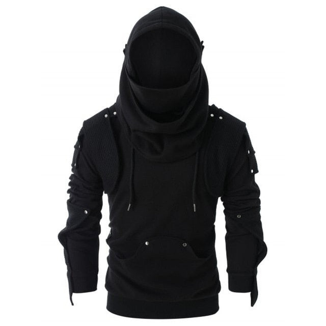 Rivet Hoodie Men Gothic Punk Retro Mask Button