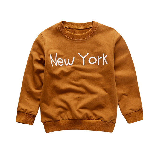 Toddler Kids Baby Girl Boy Casual Sweatshirt Clothes Letter New York Long Sleeve Hoodies Sweatshirt Pullover Tops Autumn Winter