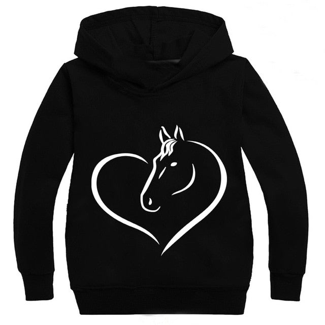 Cute horse Teen Kid Boys Girls Letter Fleece Tops Hoody