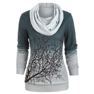Plus Size  Fashion Winter Turtleneck Tree Print Women Warm Hoodies