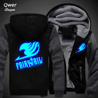 US size Men Women Anime Fairy Tail Logo Cosplay Luminous Jacket Sweatshirts Thicken Hoodie Coat